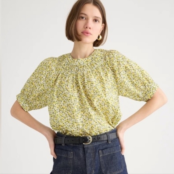 J. Crew Tops - J. Crew High-neck Puff-sleeve Top  Liberty Fabric Eliza's Yellow Women's Small